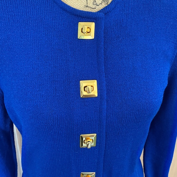 St. John Vintage 80’s Santana Knit Long Sleeve Sweater Dress blue gold button 4 - Picture 15 of 16